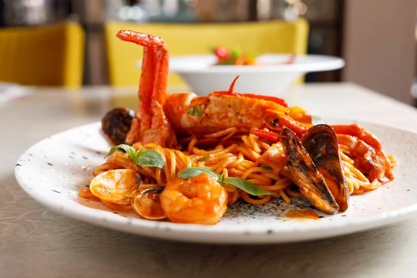 Seafood pasta served at ENCANTO